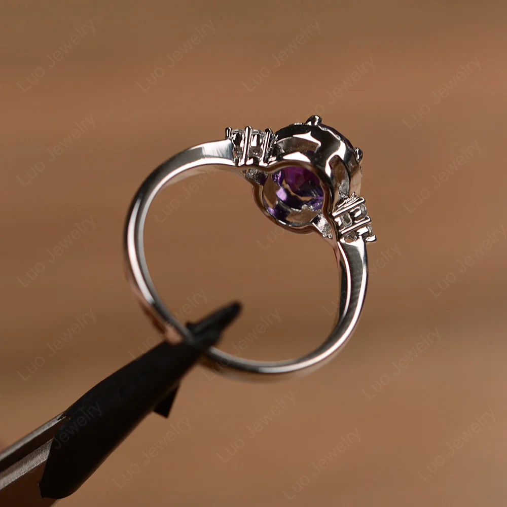 Oval Shaped Amethyst Halo Engagement Ring - Image 3
