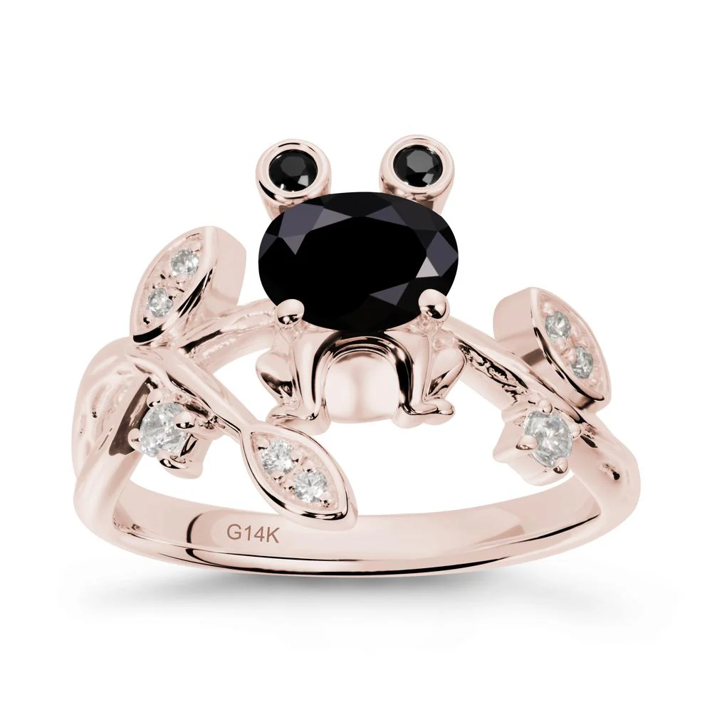 Oval Shaped Black Spinel Frog Ring - Image 2