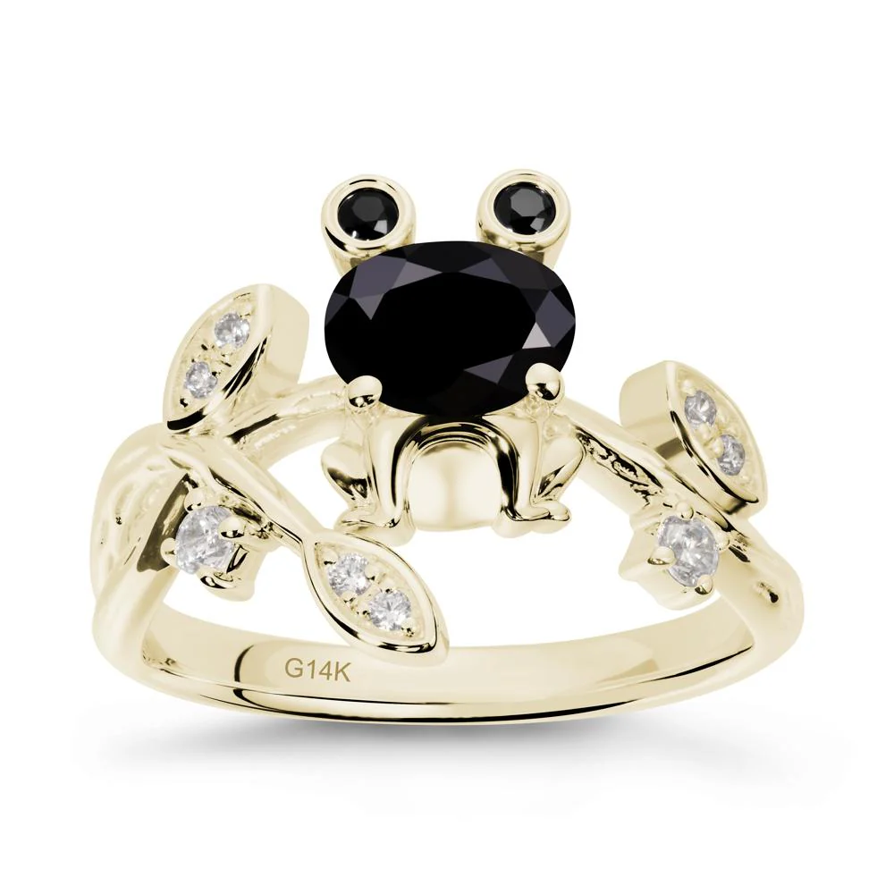 Oval Shaped Black Spinel Frog Ring - Image 4