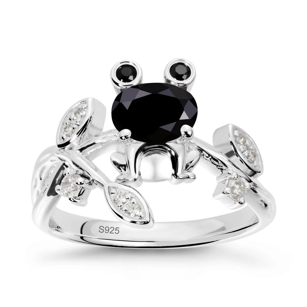 Oval Shaped Black Spinel Frog Ring - Image 9