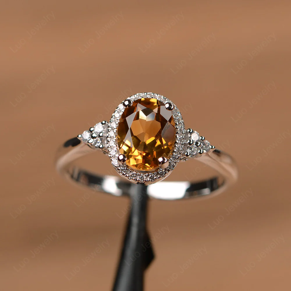 Oval Shaped Citrine Halo Engagement Ring - Image 2