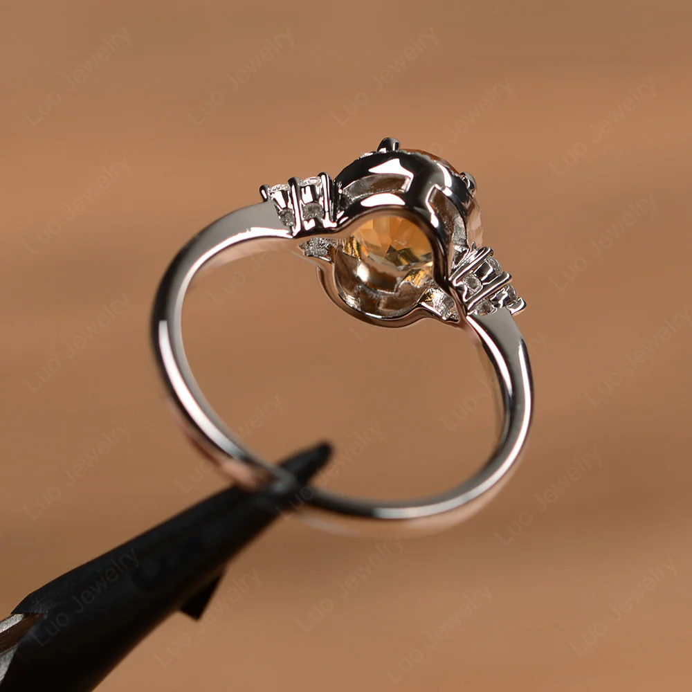 Oval Shaped Citrine Halo Engagement Ring - Image 3
