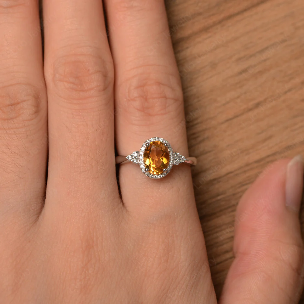 Oval Shaped Citrine Halo Engagement Ring - Image 4