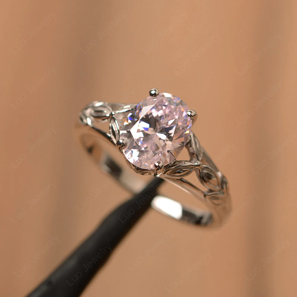 Pink Cubic Zirconia Leaf Ring - Image 2