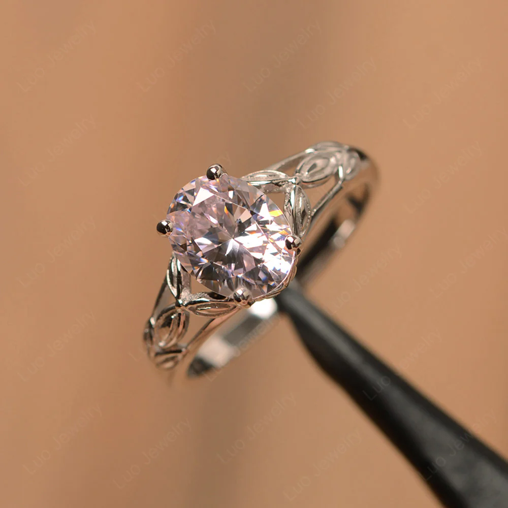 Pink Cubic Zirconia Leaf Ring - Image 3