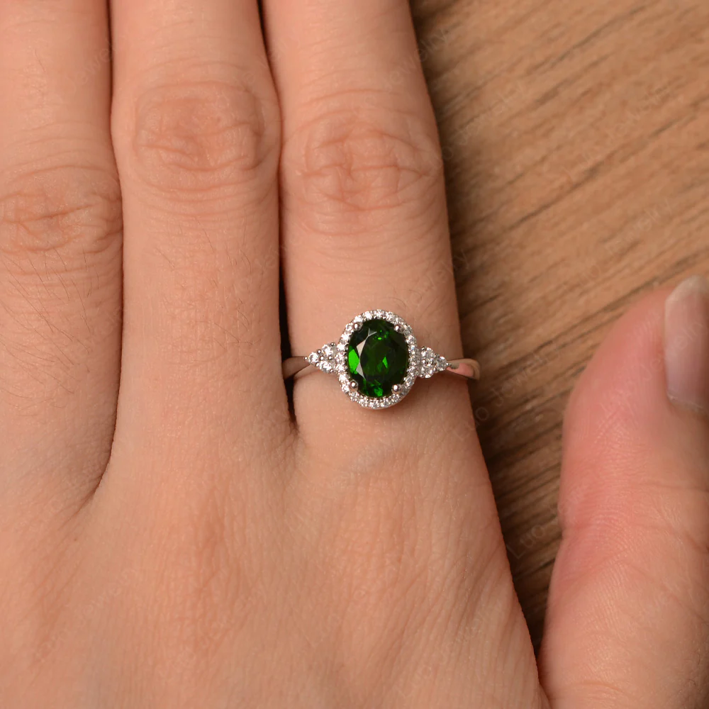 Oval Shaped Diopside Halo Engagement Ring - Image 4