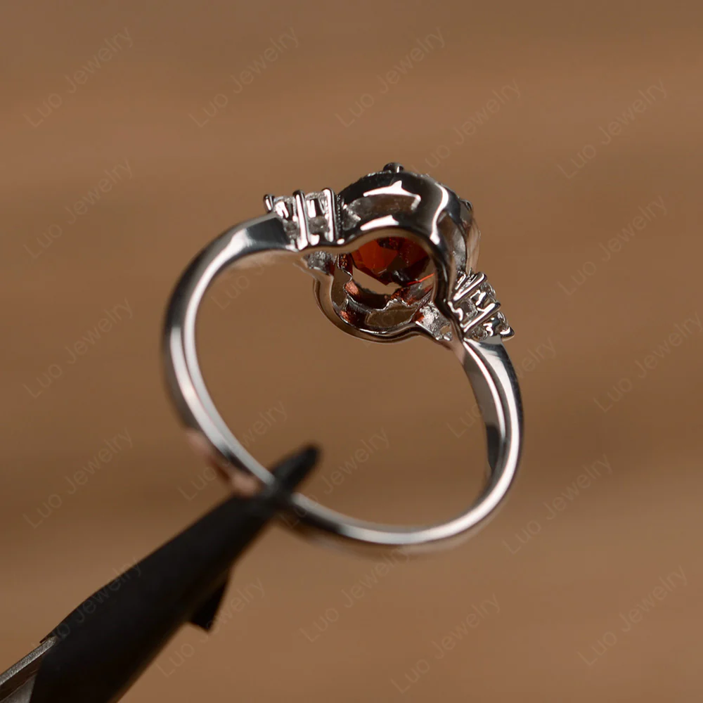 Oval Shaped Garnet Halo Engagement Ring - Image 3