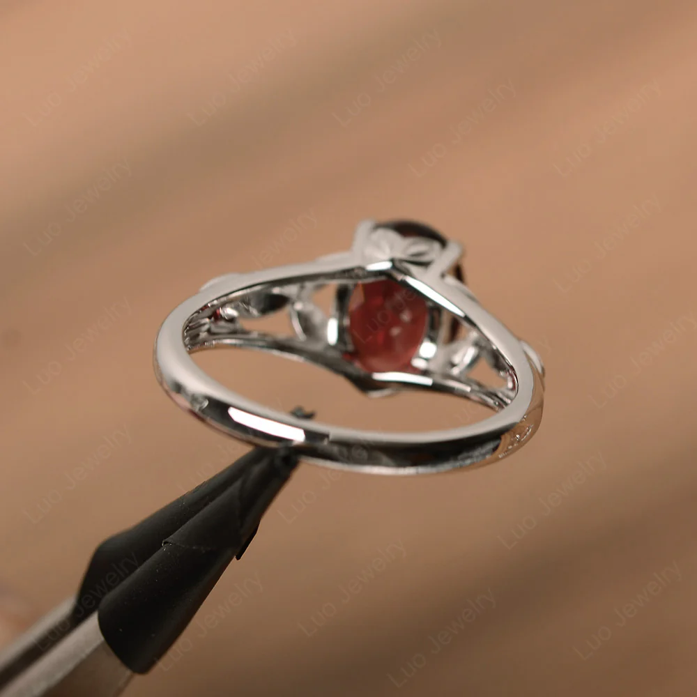 Garnet Leaf Solitaire Engagement Ring - Image 3