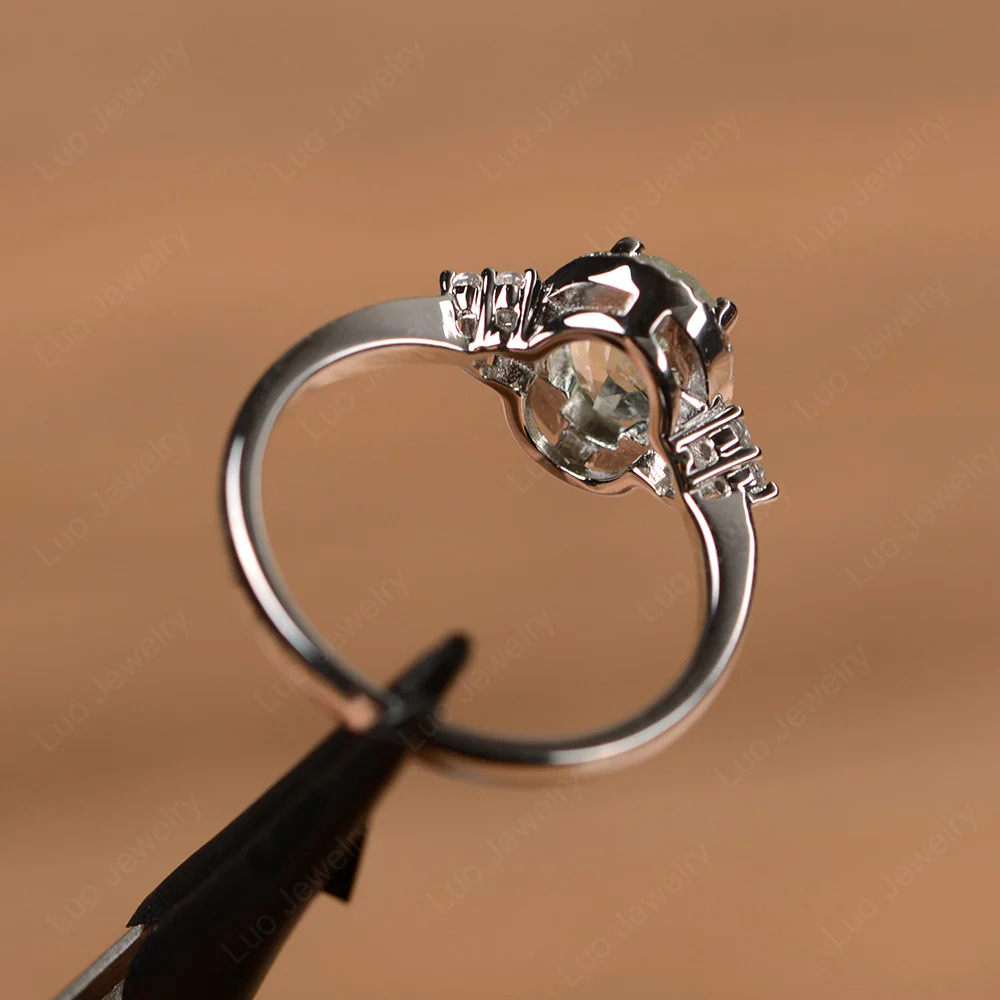 Oval Shaped Green Amethyst Halo Engagement Ring - Image 3