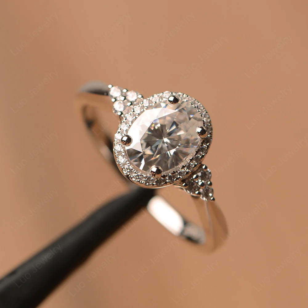 Oval Shaped Moissanite Halo Engagement Ring - Image 2