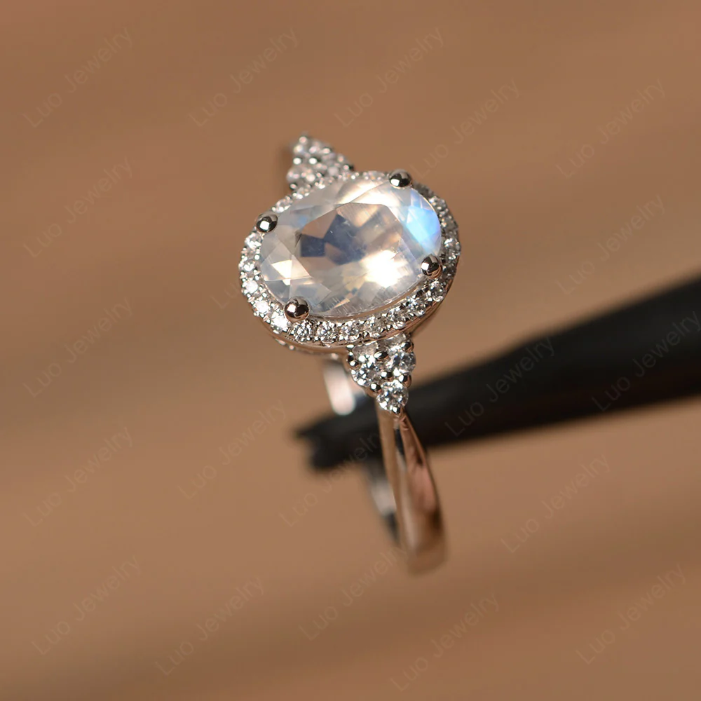 Oval Shaped Moonstone Halo Engagement Ring - Image 2