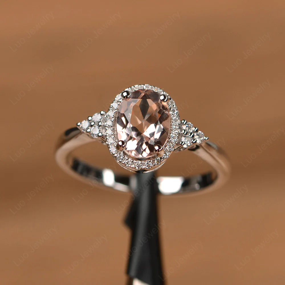 Oval Shaped Morganite Halo Engagement Ring