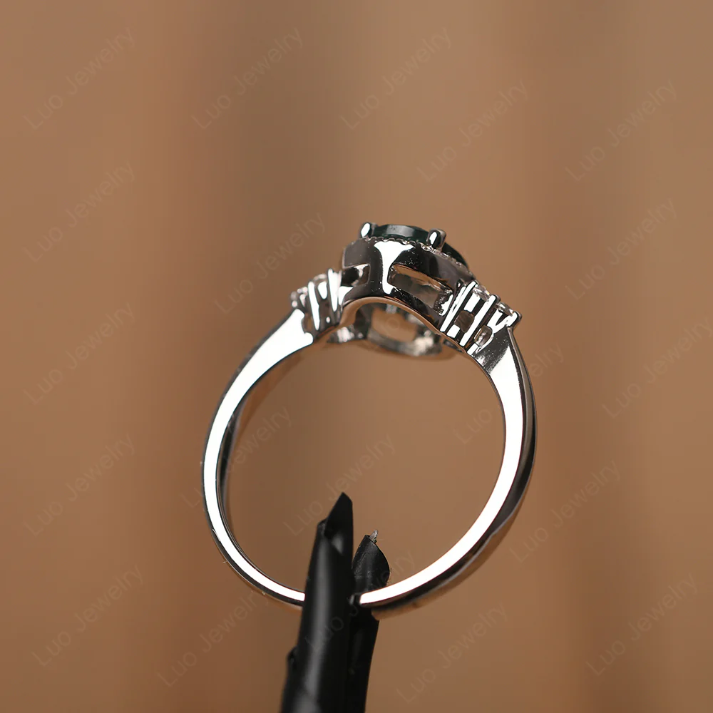 Oval Shaped Moss Agate Halo Engagement Ring - Image 3