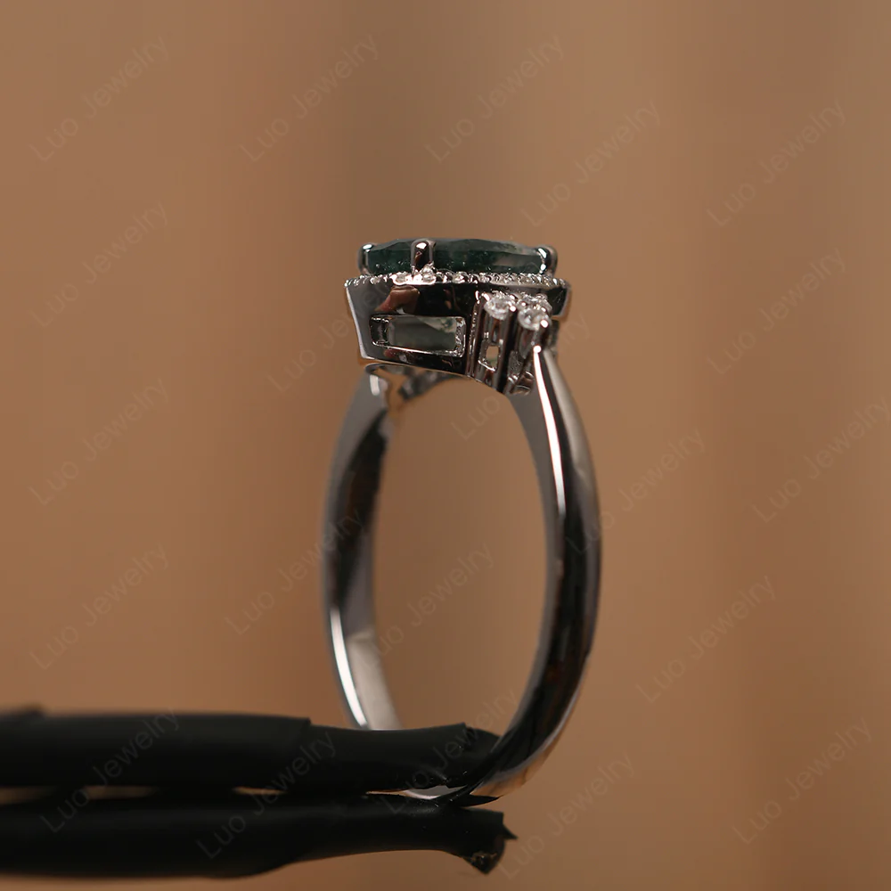 Oval Shaped Moss Agate Halo Engagement Ring - Image 4