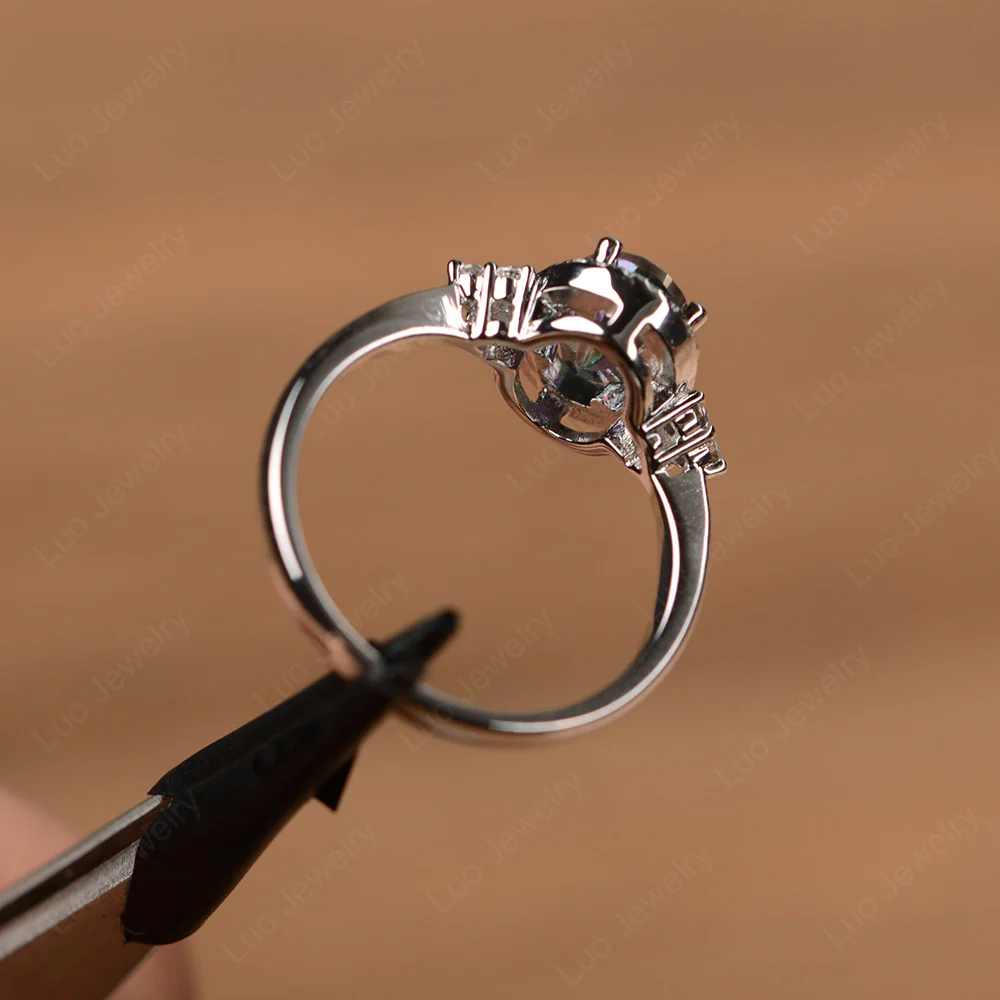 Oval Shaped Mystic Topaz Halo Engagement Ring - Image 3