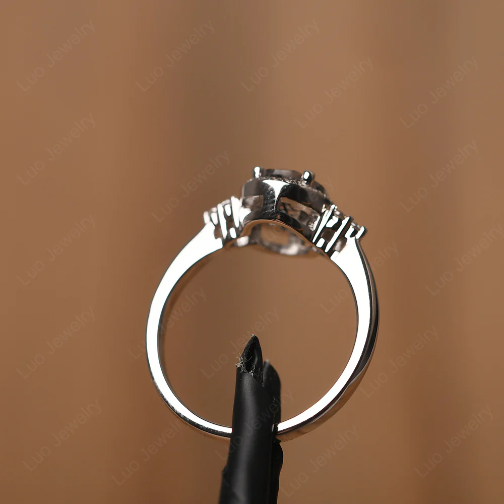 Oval Shaped Black Rutilated Quartz Halo Engagement Ring - Image 3