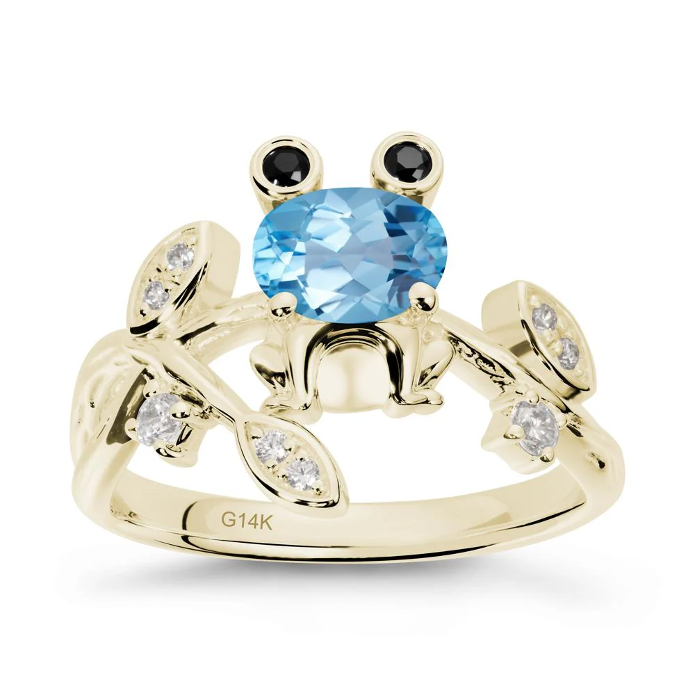 Oval Shaped Swiss Blue Topaz Frog Ring