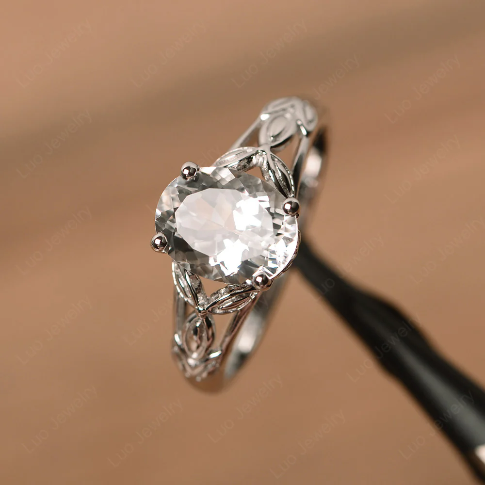 White Topaz Leaf Ring