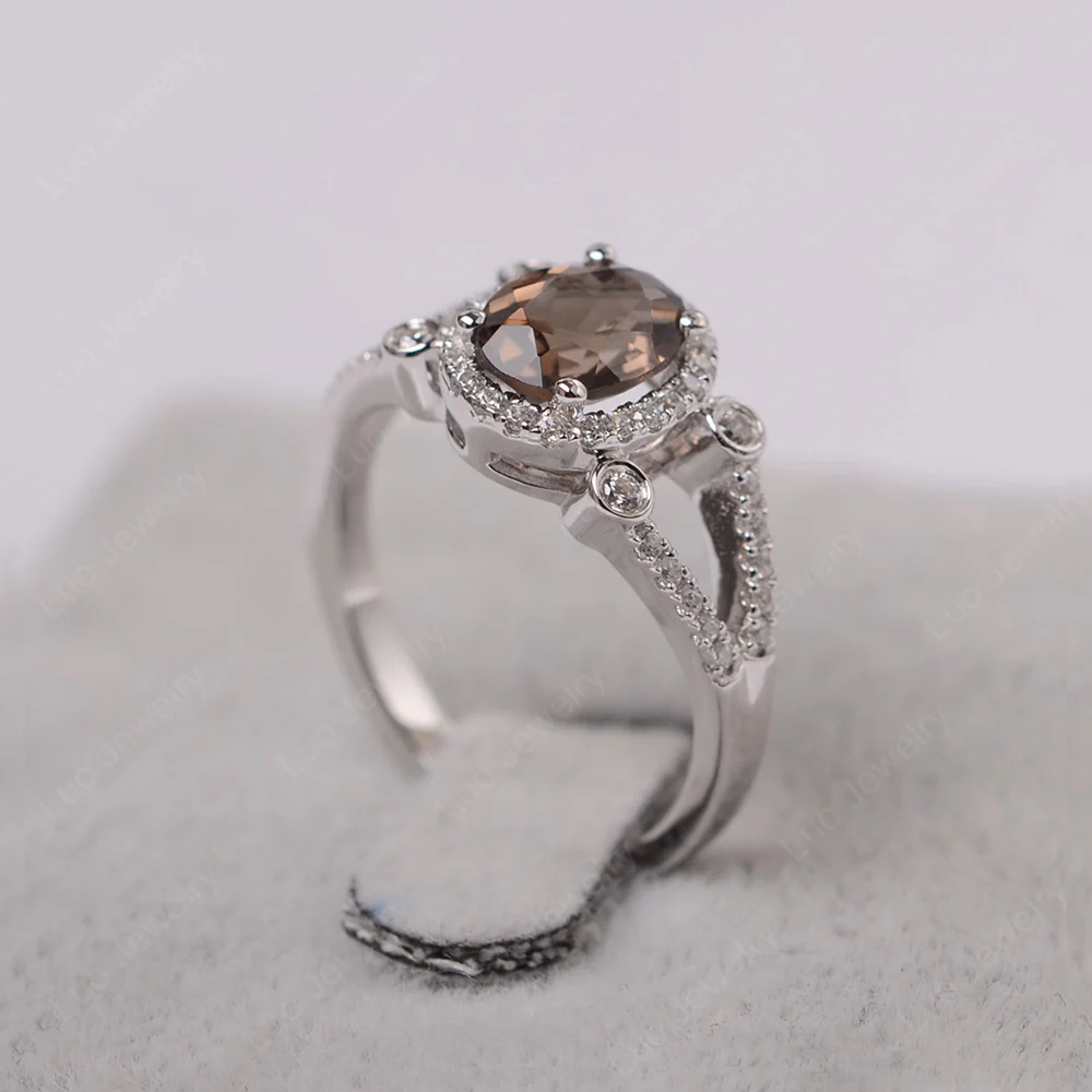 Oval Smoky Quartz Split Shank Engagement Ring - Image 2