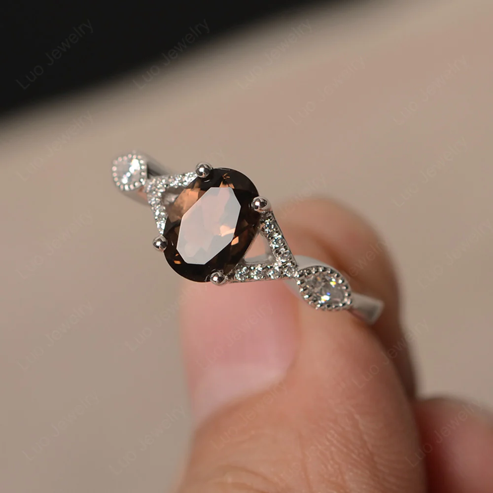 Oval Smoky Quartz Split Shank Ring