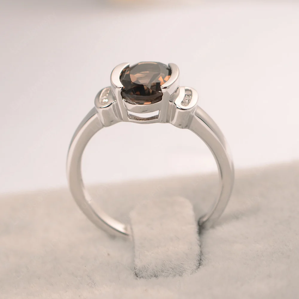 Oval Smoky Quartz Half Bezel Engagement Ring - Image 3