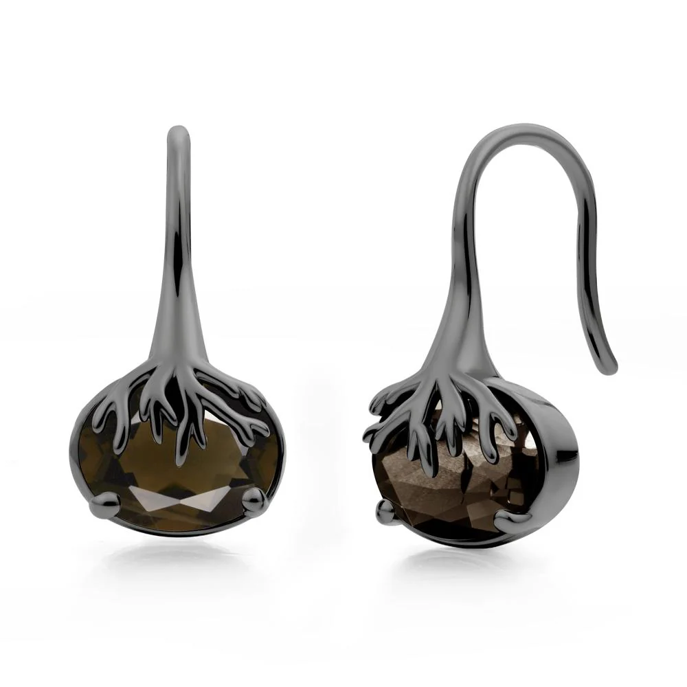 Oval Smoky Quartz French Hook Earrings