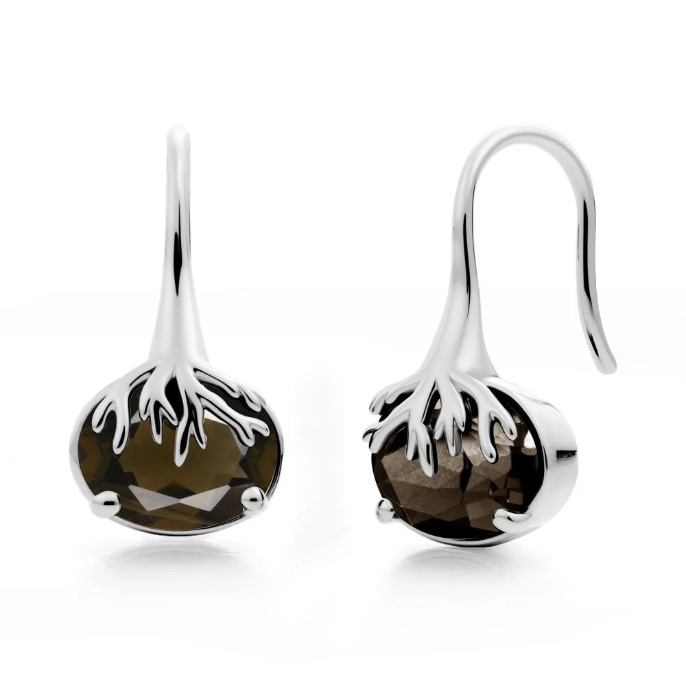 Oval Smoky Quartz French Hook Earrings - Image 7