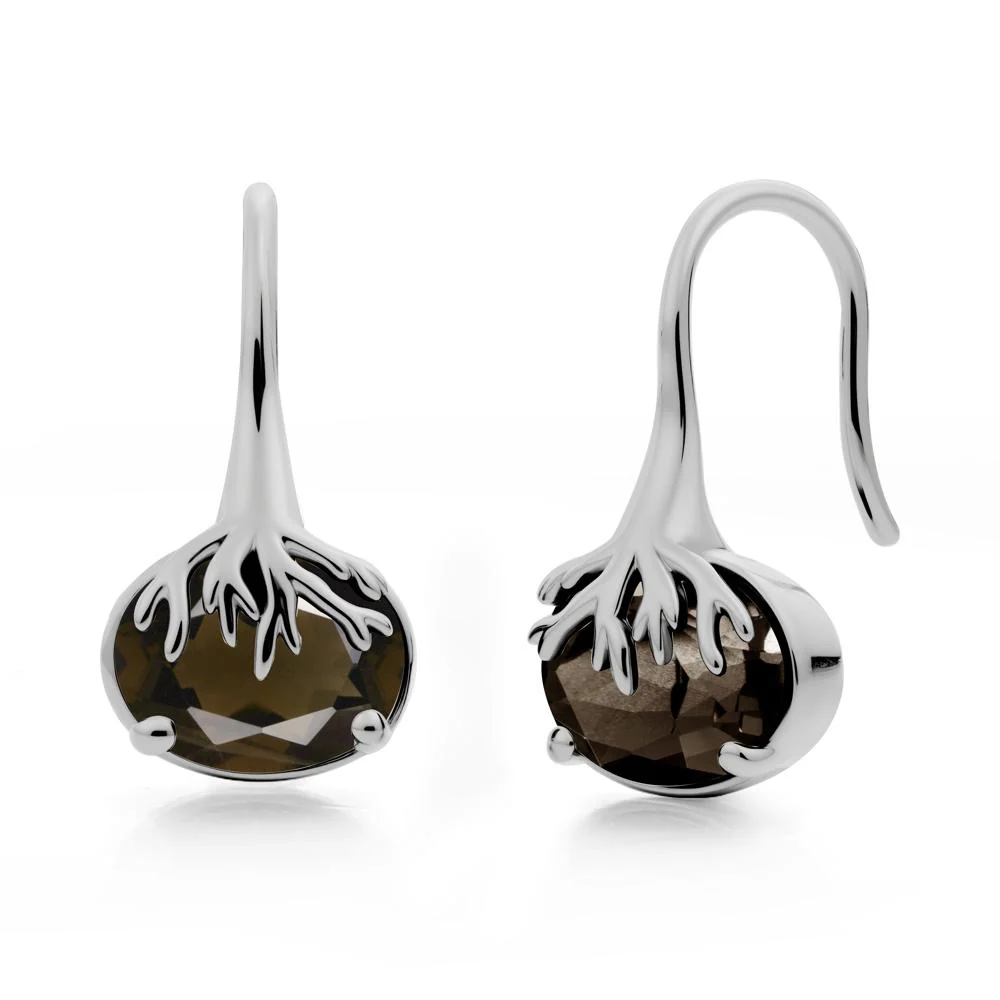 Oval Smoky Quartz French Hook Earrings - Image 9