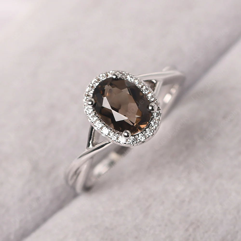 Smoky Quartz Oval Halo Engagement Ring - Image 2