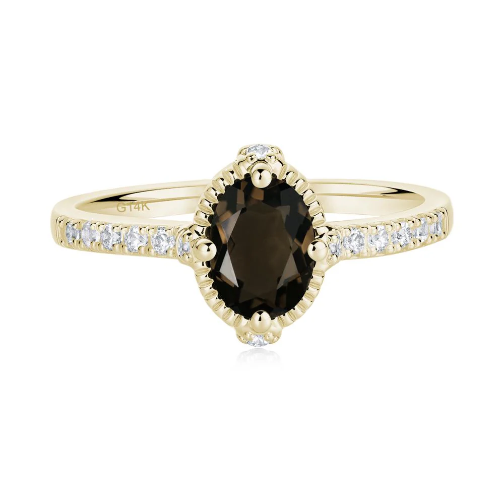Oval Smoky Quartz Milgrain Halo Ring - Image 2