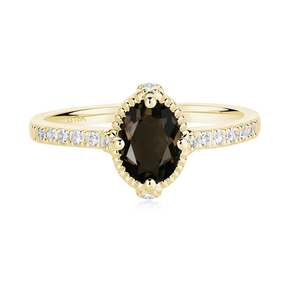 Oval Smoky Quartz Milgrain Halo Ring - Image 3