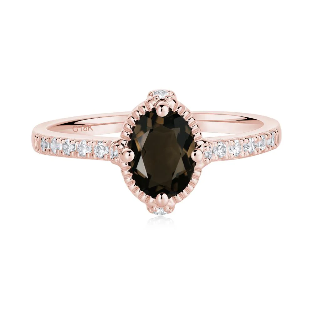 Oval Smoky Quartz Milgrain Halo Ring - Image 4