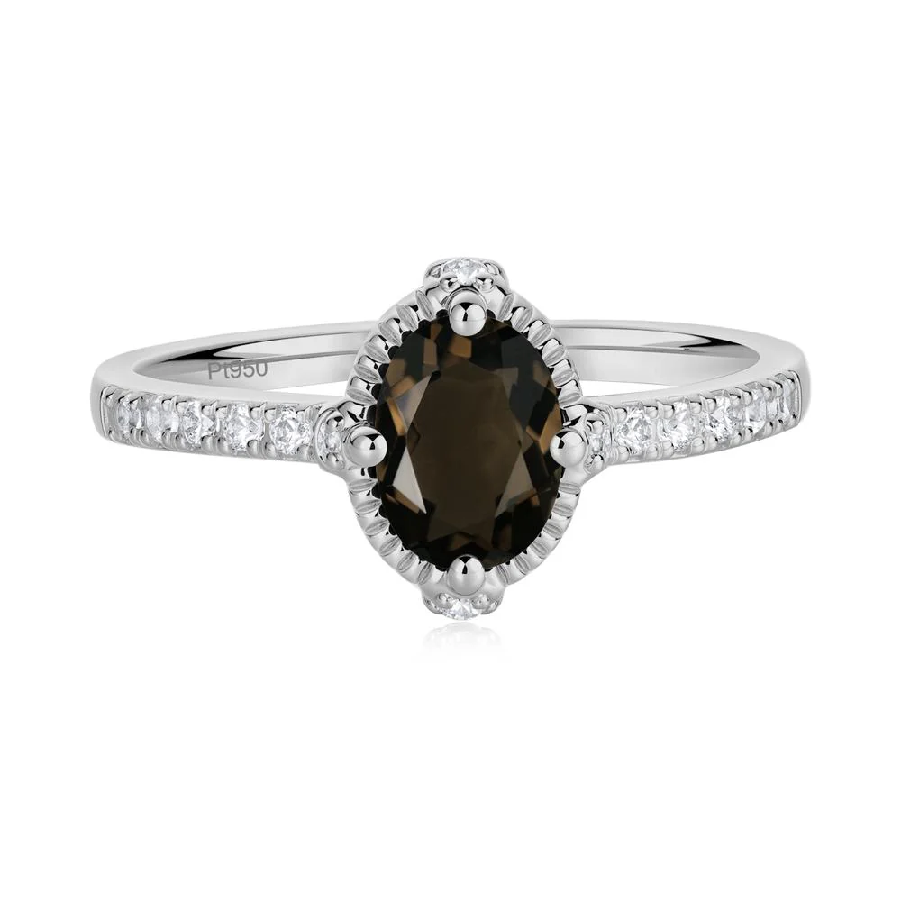 Oval Smoky Quartz Milgrain Halo Ring - Image 6