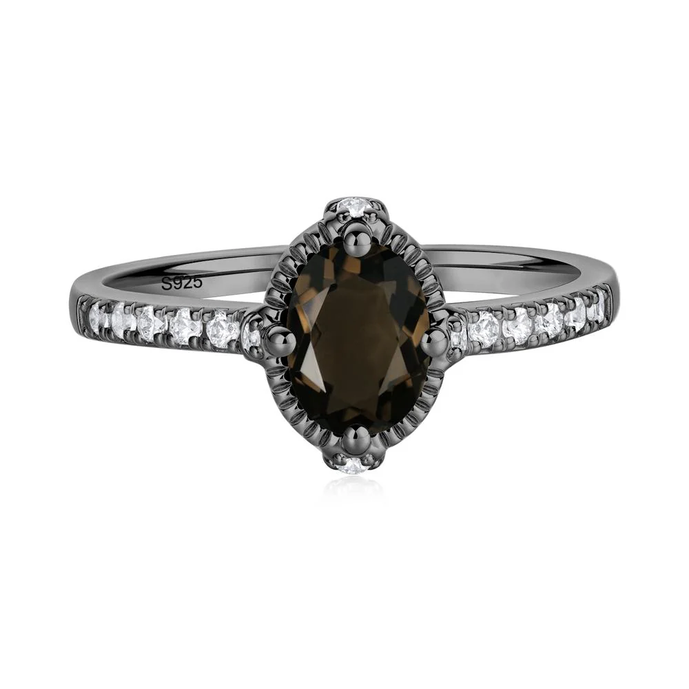 Oval Smoky Quartz Milgrain Halo Ring - Image 7