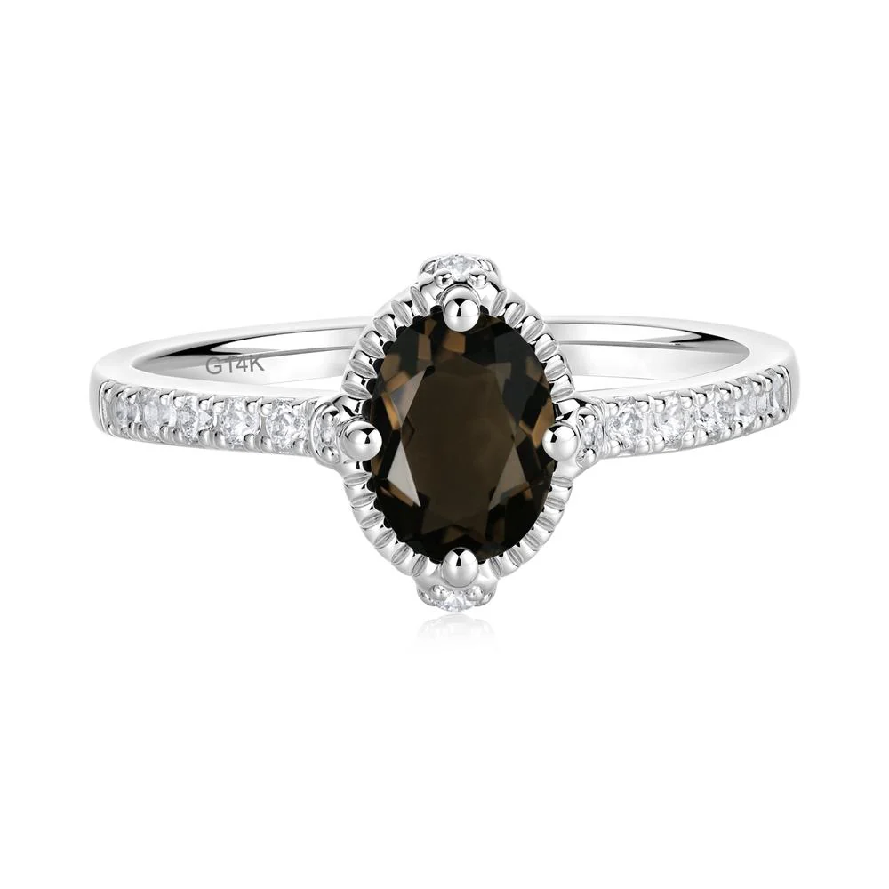Oval Smoky Quartz Milgrain Halo Ring - Image 9