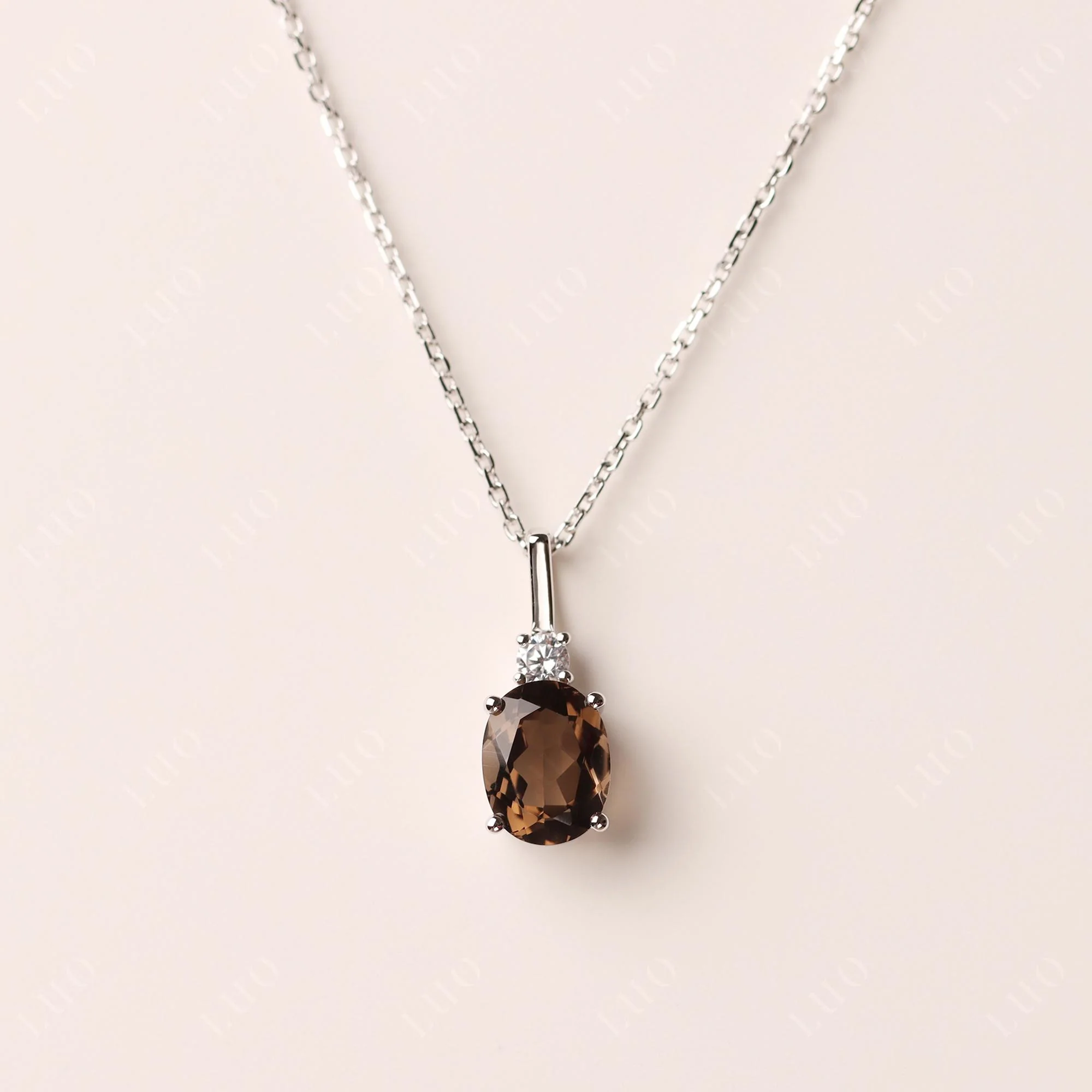 Simple Oval Smoky Quartz Necklace - Image 10