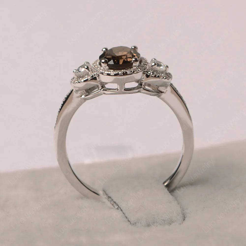 Oval Smoky Quartz Ring Halo Engagement Ring - Image 2