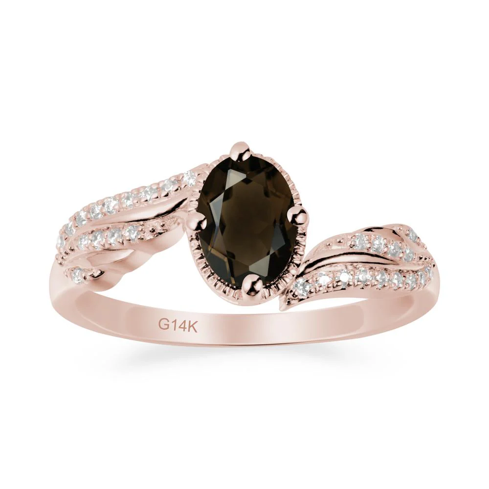 Oval Smoky Quartz Ring with Milgrain Halo