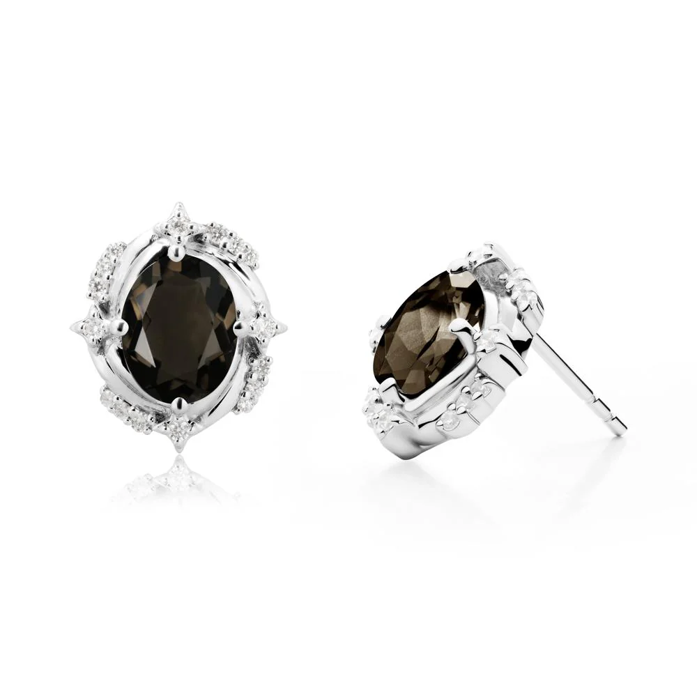 Oval Smoky Quartz Stud Earrings - Image 4