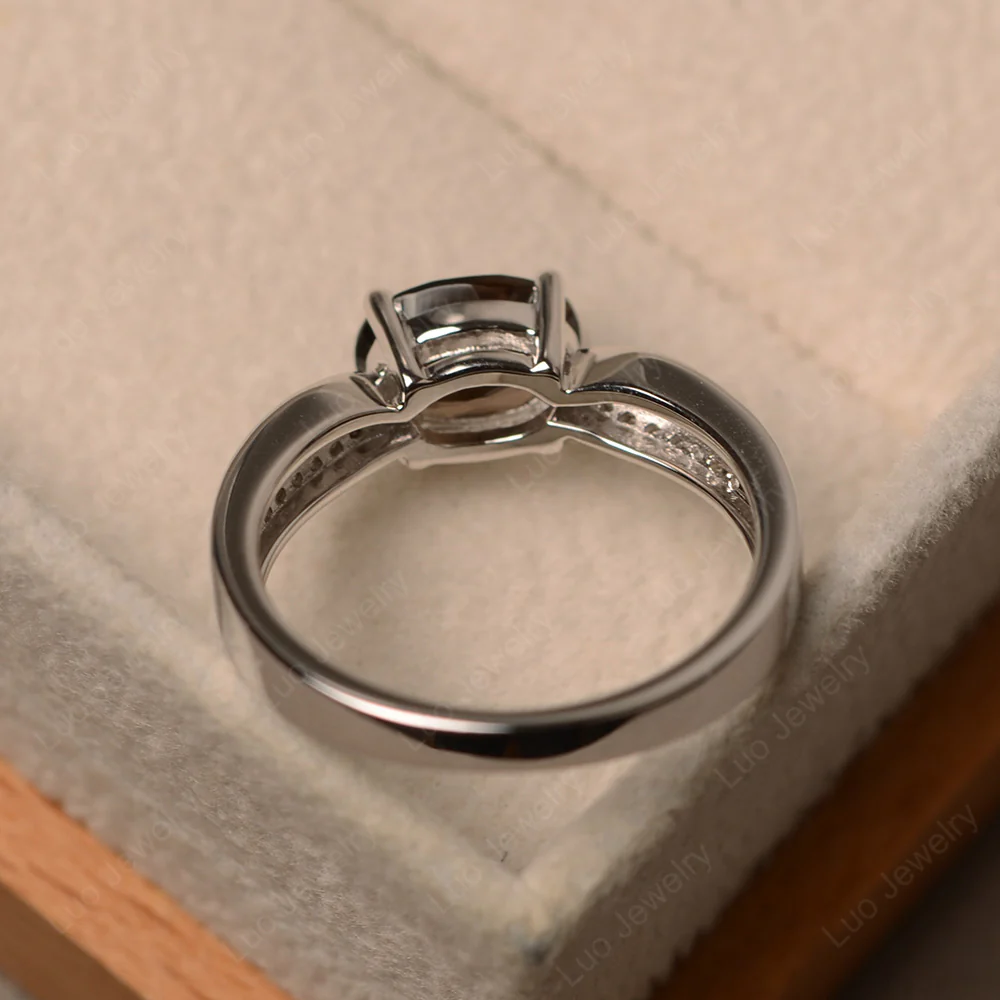 Oval Smoky Quartz Horizontal Two Rows Pave Ring - Image 3