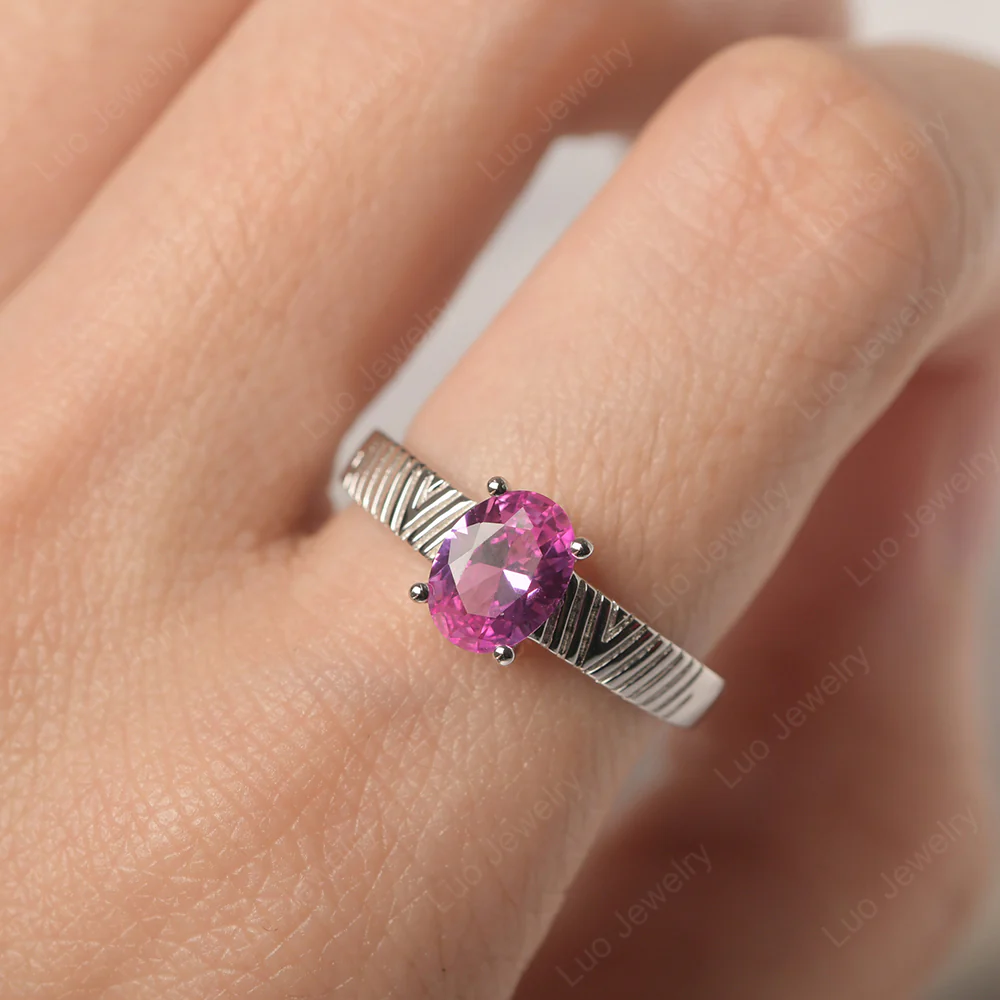 Oval Pink Sapphire Chevron Ring - Image 5