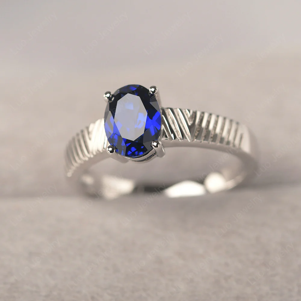 Oval Sapphire Chevron Ring - Image 2