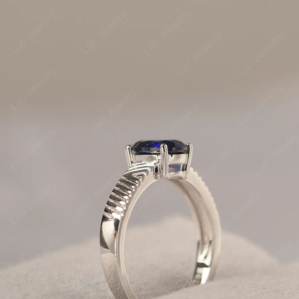 Oval Sapphire Chevron Ring - Image 4