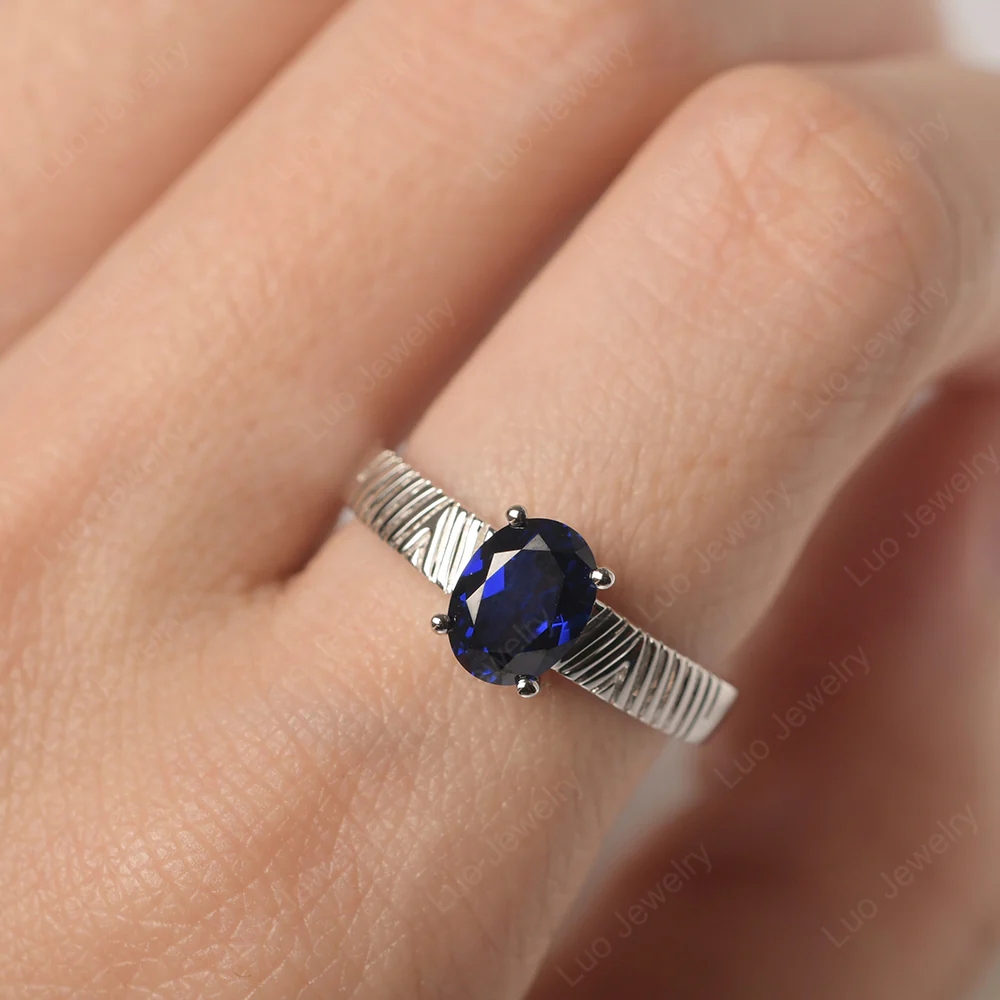 Oval Sapphire Chevron Ring - Image 5