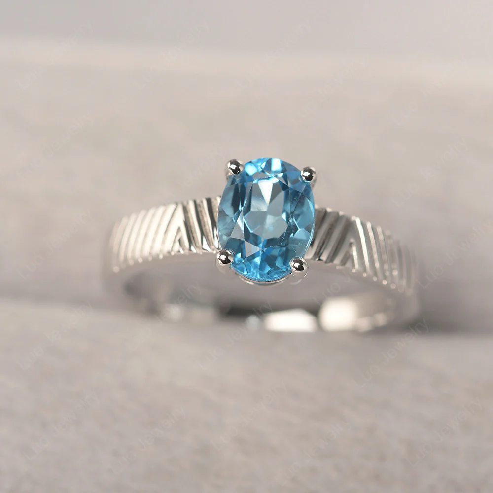 Oval Swiss Blue Topaz Chevron Ring