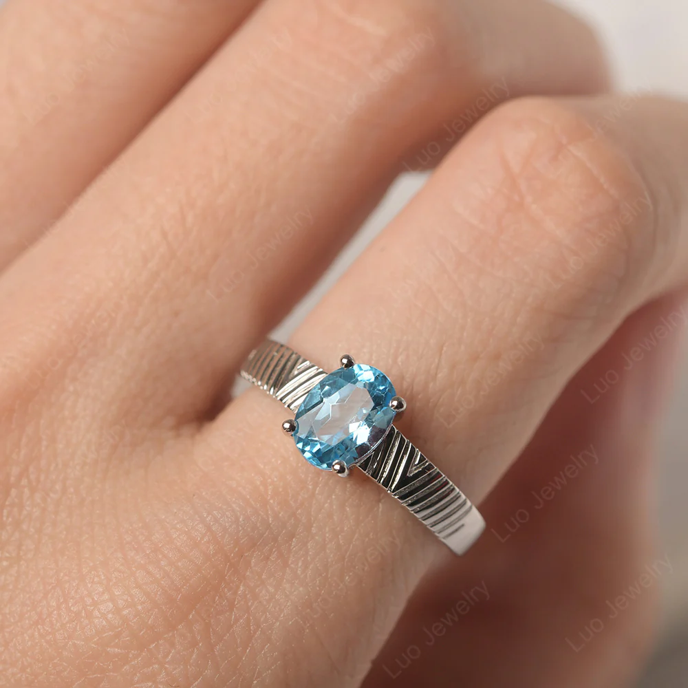 Oval Swiss Blue Topaz Chevron Ring - Image 5