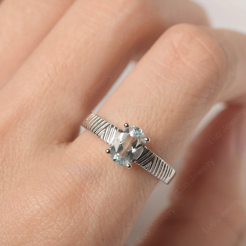 Oval Aquamarine Chevron Ring - Image 5
