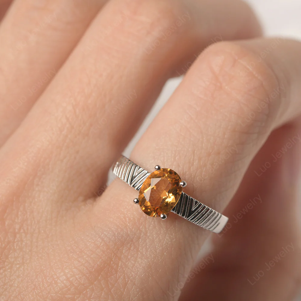Oval Citrine Chevron Ring - Image 5
