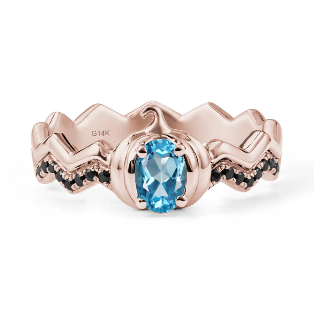 Oval Swiss Blue Topaz and Black Spinel Pumpkin Ring - Image 2