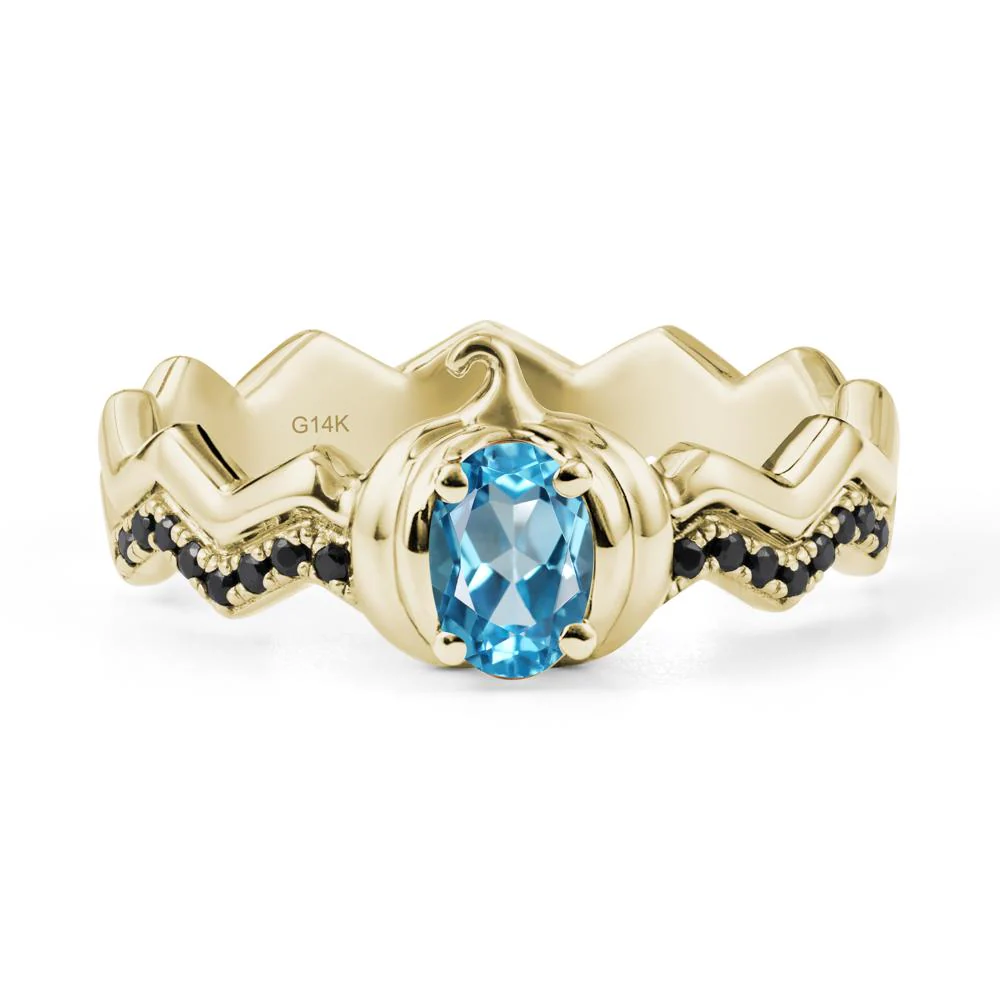 Oval Swiss Blue Topaz and Black Spinel Pumpkin Ring - Image 4